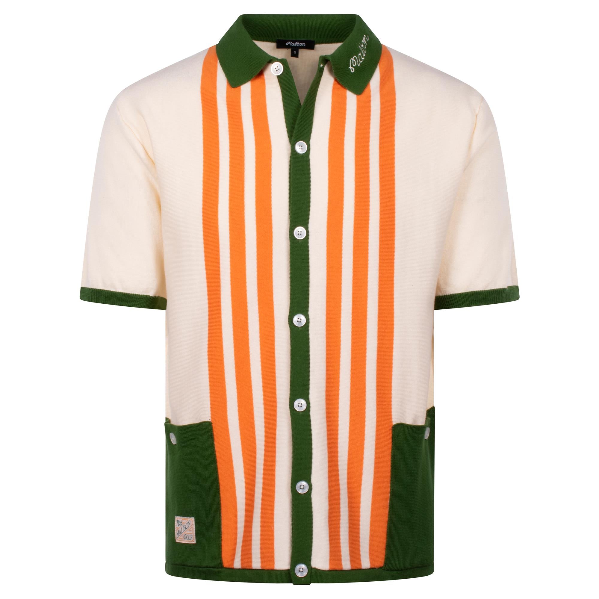 Malbon Golf Gabbiano Knit Button Up Polo Ivory